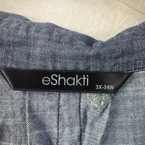 Eshakti‎ top women 3X 24W denim chambray embroidered polka dots tunic - Picture 6 of 8